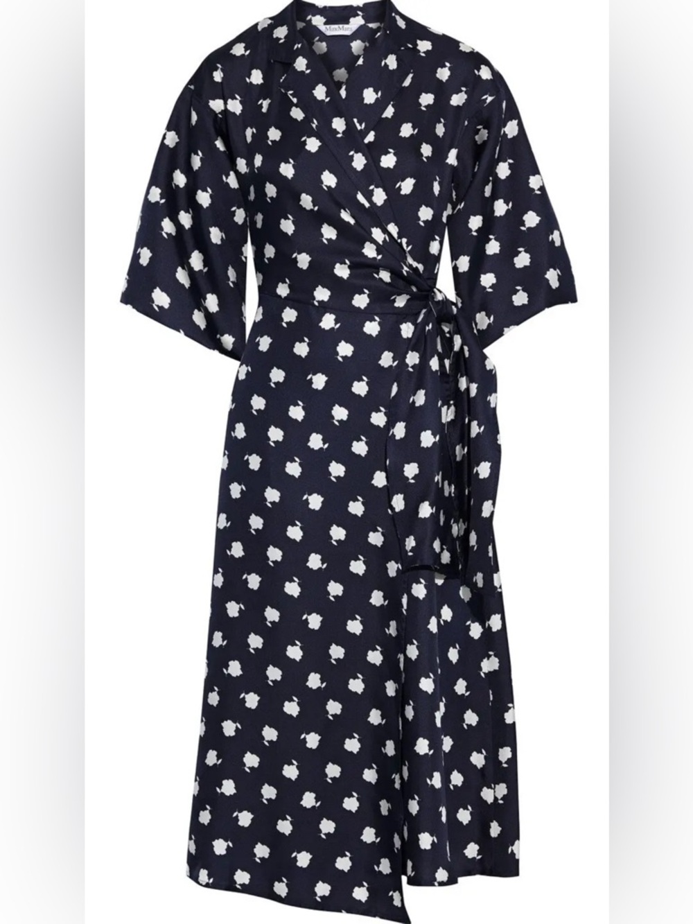 Max Mara Esposto Floral Print Silk-Twill Midi Wrap Dress.